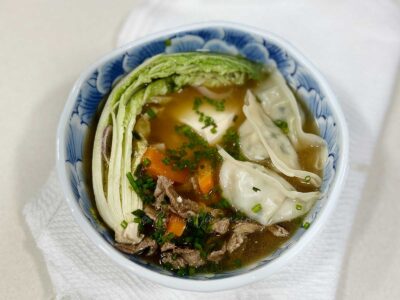 Pork, tofu and dumpling soup