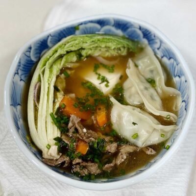 Pork, tofu and dumpling soup