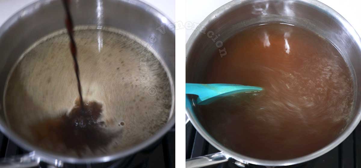 Making broth with dashi and soy sauce