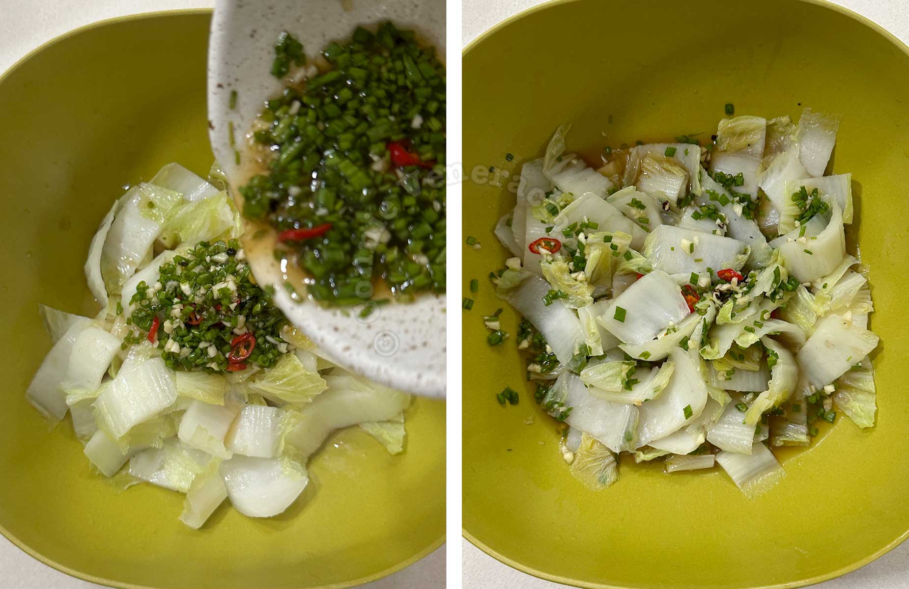 Blanched napa cabbage salad