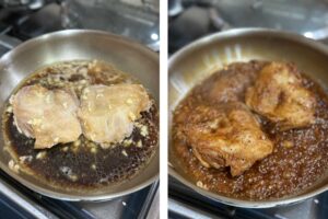 Braising chicken thigh fillets in soy sauce