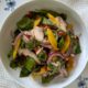 Poached chicken, shiitake and mango salad