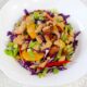 Chicken and red cabbage salad with peanut dressing
