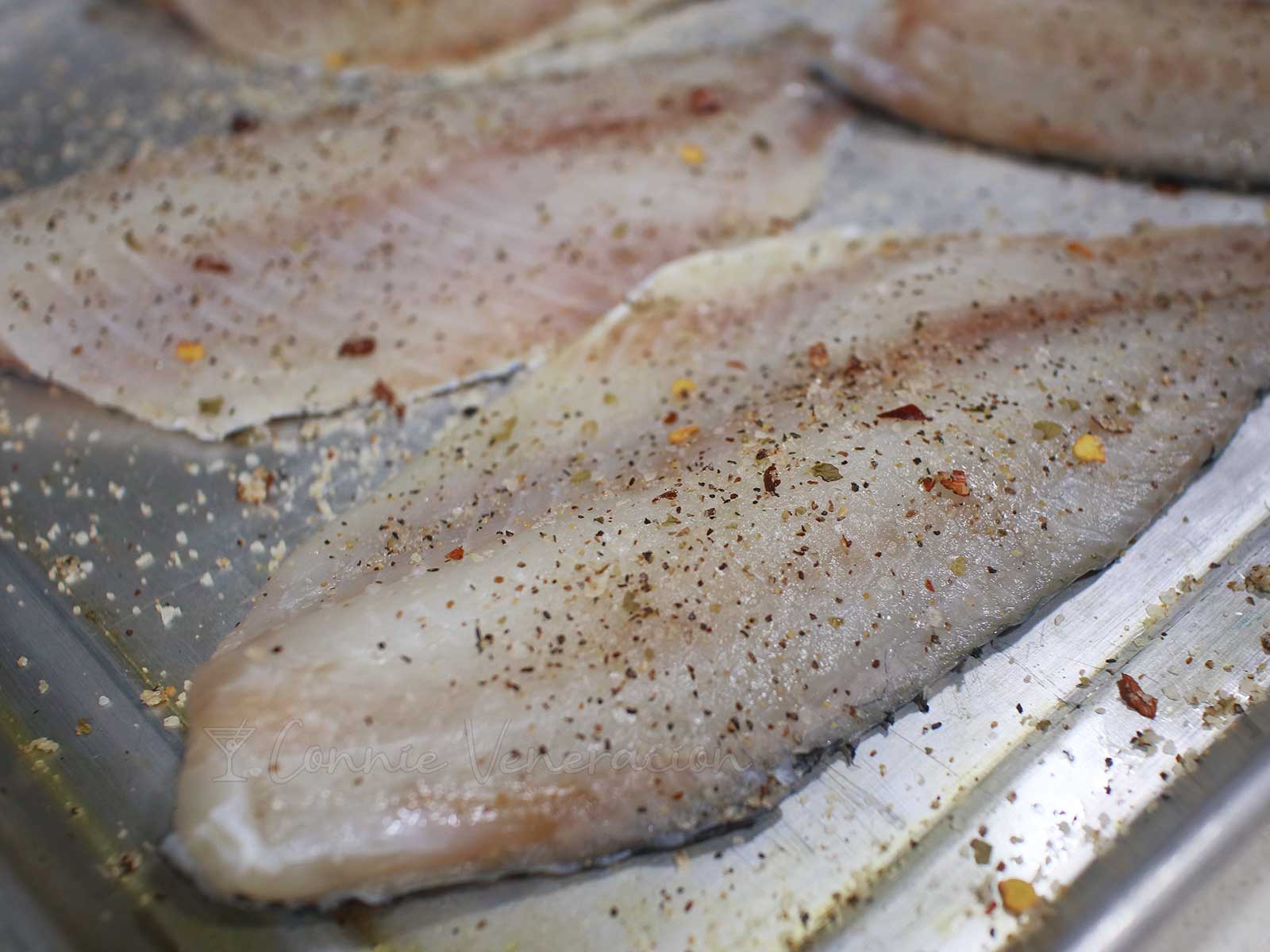 Fish fillets sprinkled with herb salt