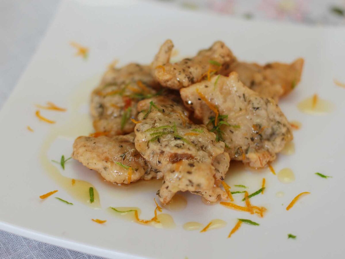 Crispy fish fillets with lime and orange sauce