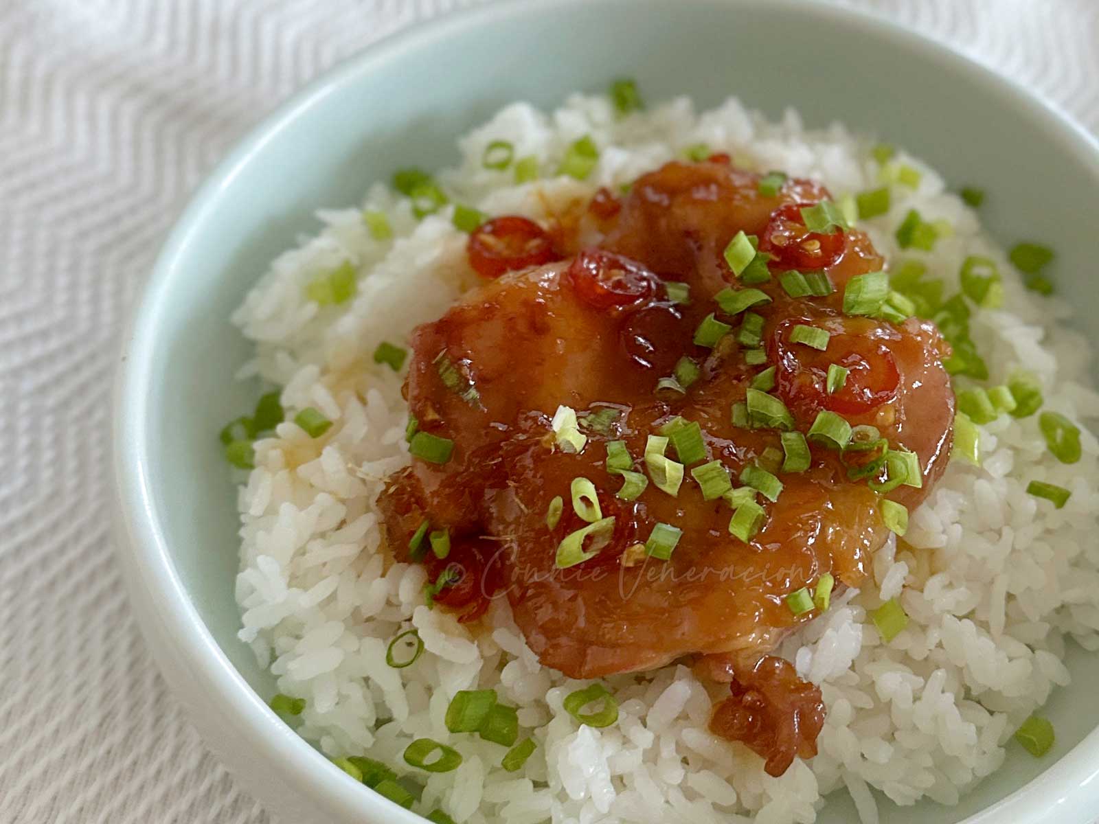 20-minute chicken braised in sweet spicy sauce served over rice