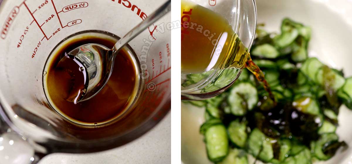Making dressing for Japanese cucumber salad
