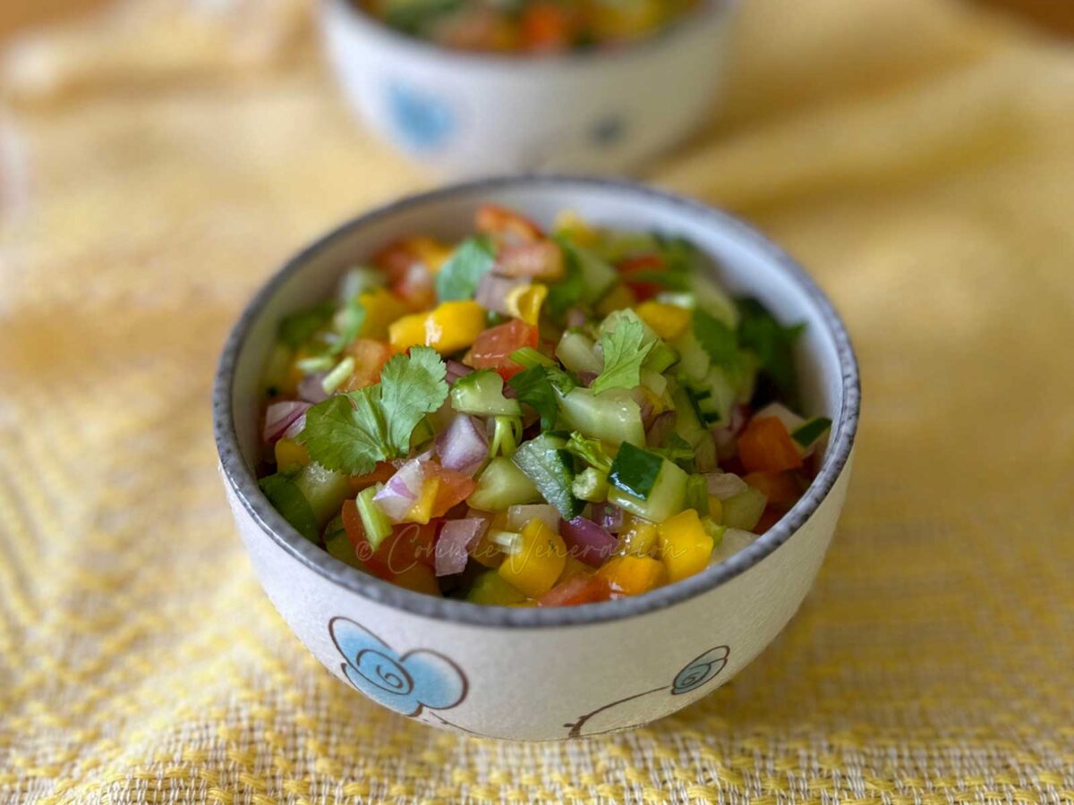Sweet and tangy mango and tomato salad