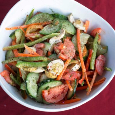 Salted quail eggs and vegetable salad