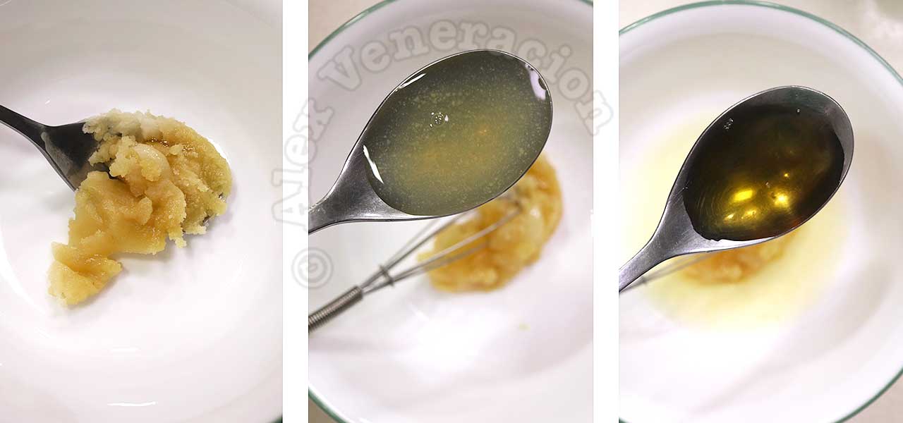 Mixing lime juice, fish sauce and palm sugar