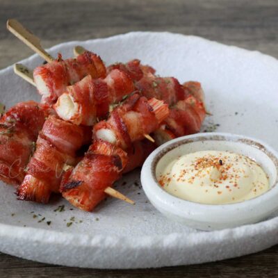 Air fried bacon-wrapped kani