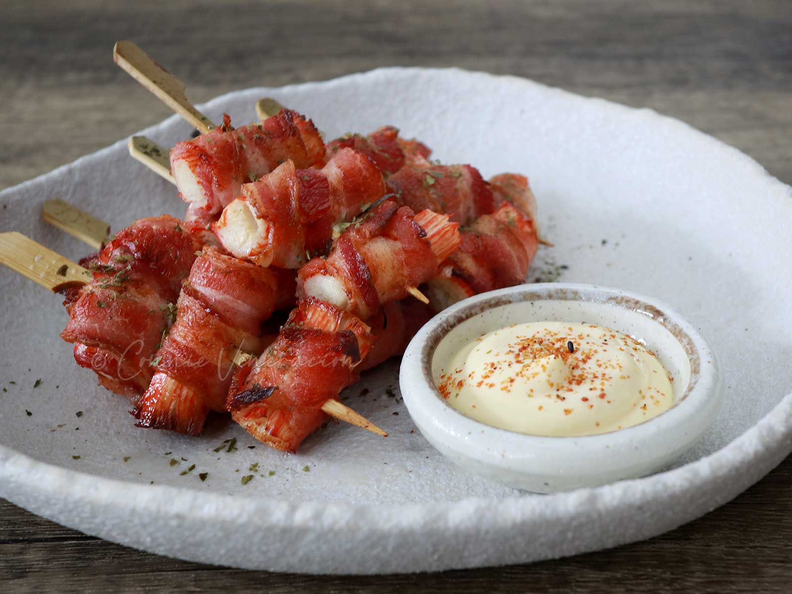 Air fried bacon-wrapped kani