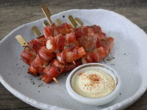 Air fried bacon-wrapped kani