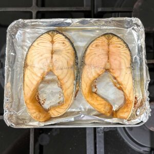 Broiled salmon steaks