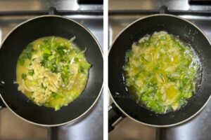 Butter, garlic and scallions in pan