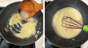 Adding broth to roux