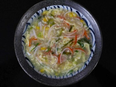 Kani and corn egg drop soup