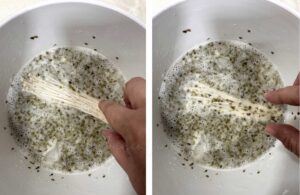 Dipping enoki in batter