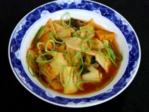 Kimchi soup with fish cake (odeng) and sweet potato