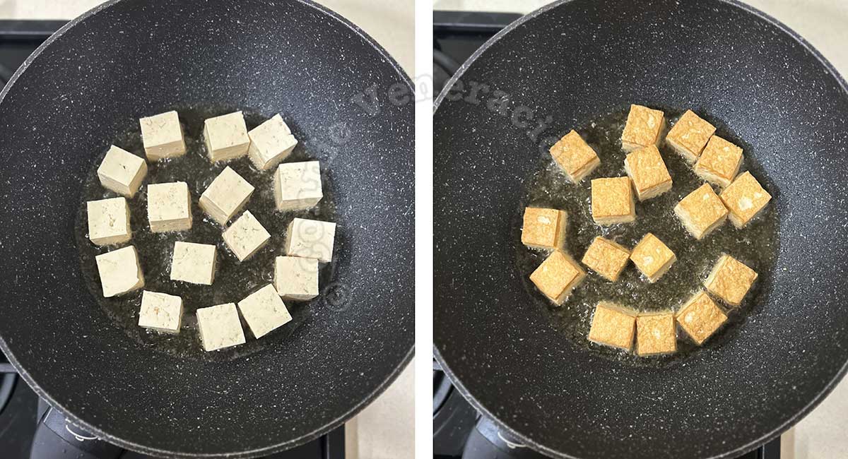 Frying tofu cubes