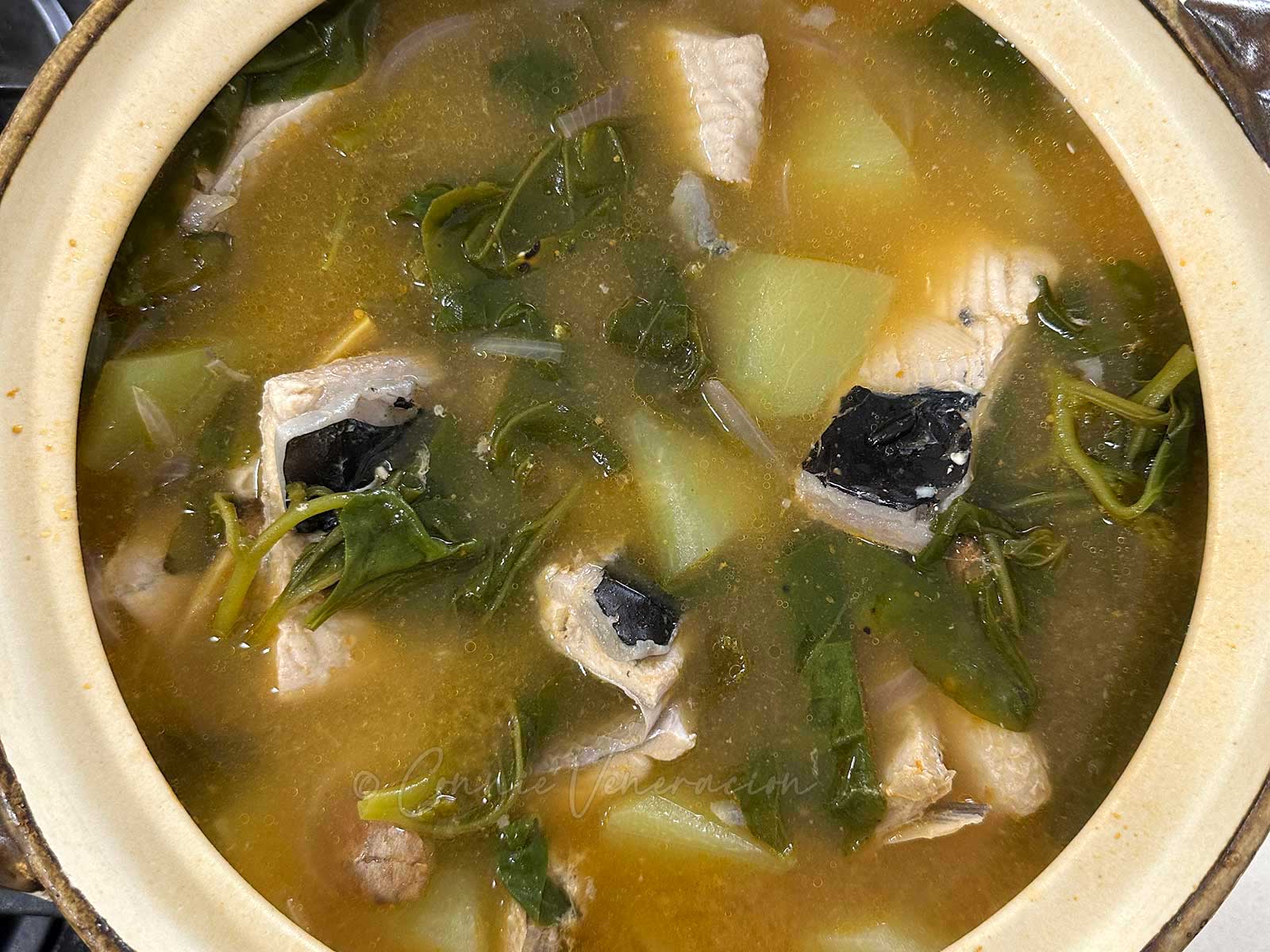 Gingered fish belly and vegetable soup