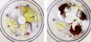 Garlic, ginger, doenjang, gochujang and sugar in food processor