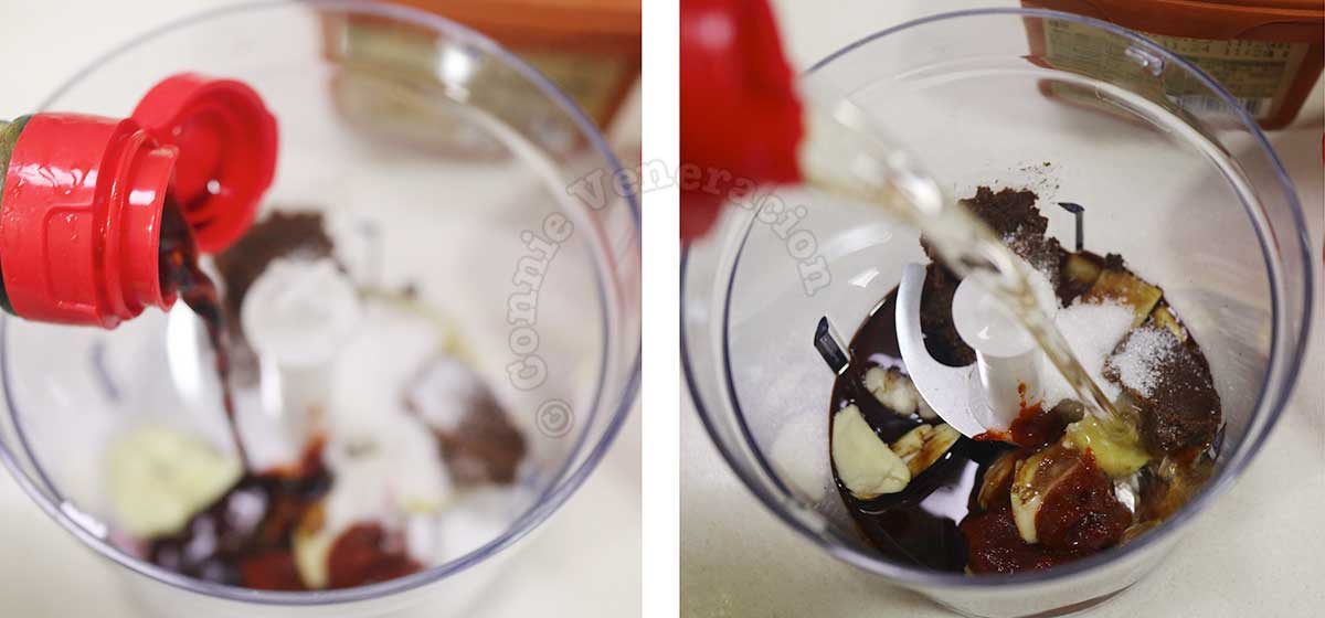 Making marinade for Korean grilled beef skewers