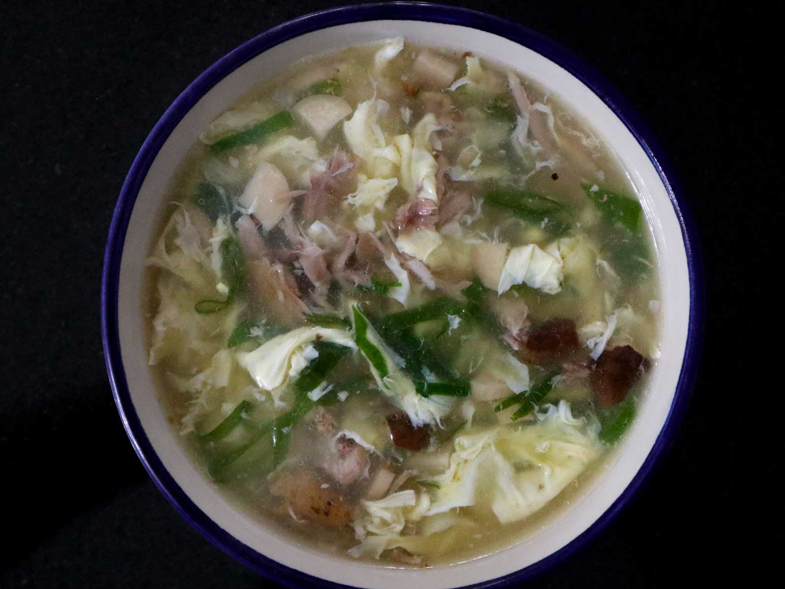 Leftover roast duck egg drop soup
