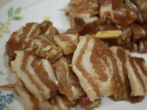 Skewered pork belly