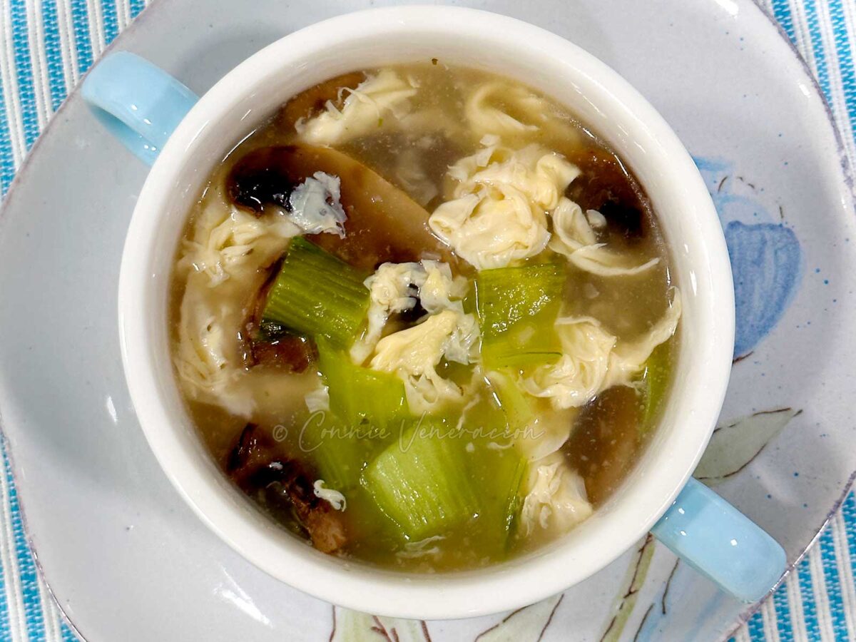 Bok choy and mushroom egg drop soup