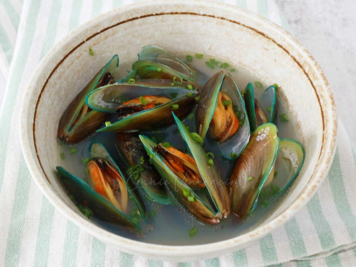 Mussel soup with ginger scallion broth