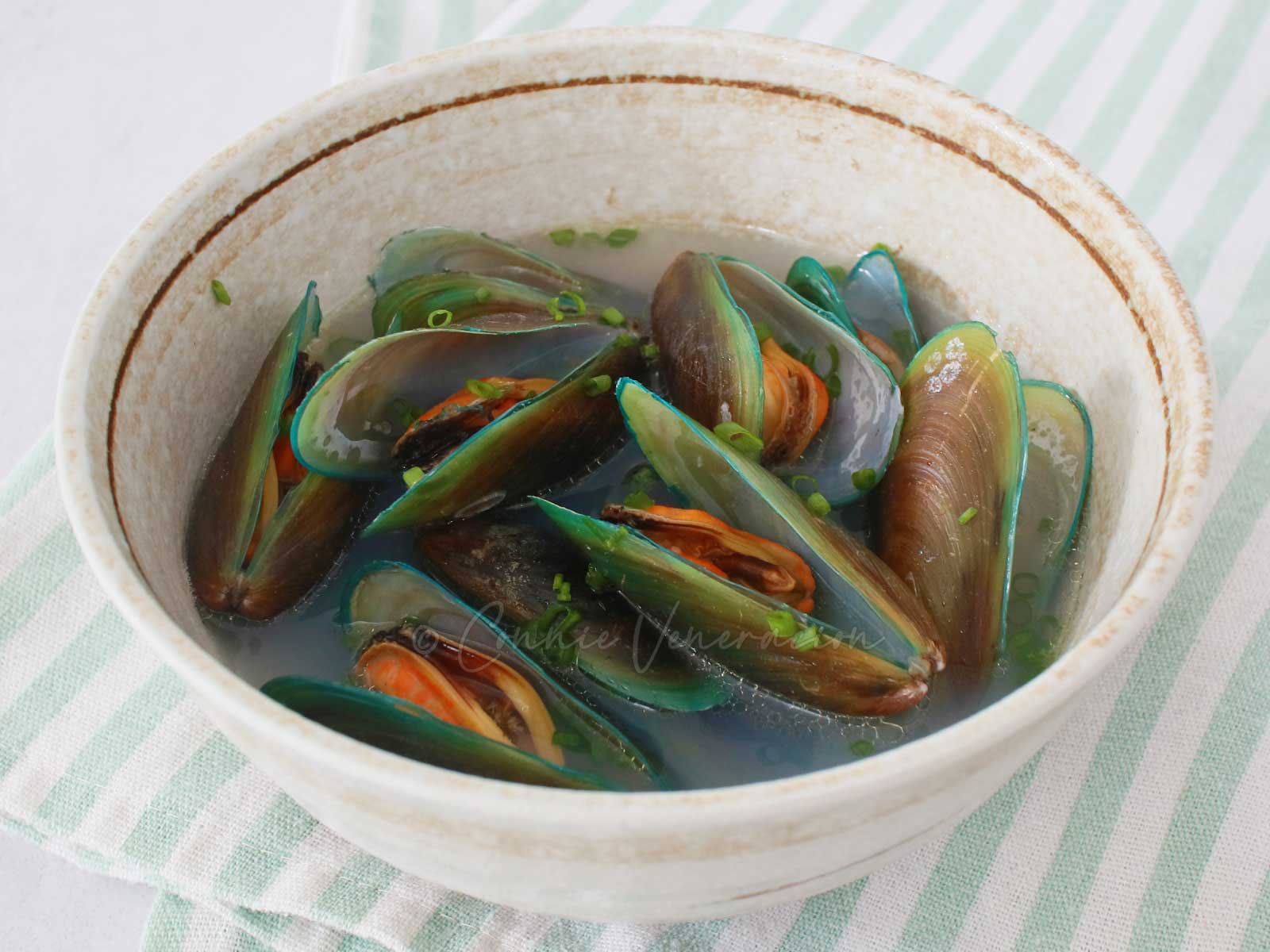 Mussel soup with ginger scallion broth