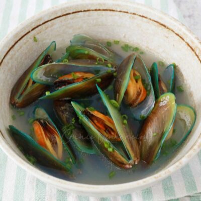 Mussel soup with ginger scallion broth