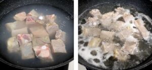 Parboiling pork bones to remove scum