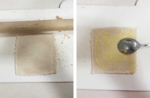 Flattening bread and smearing with butter