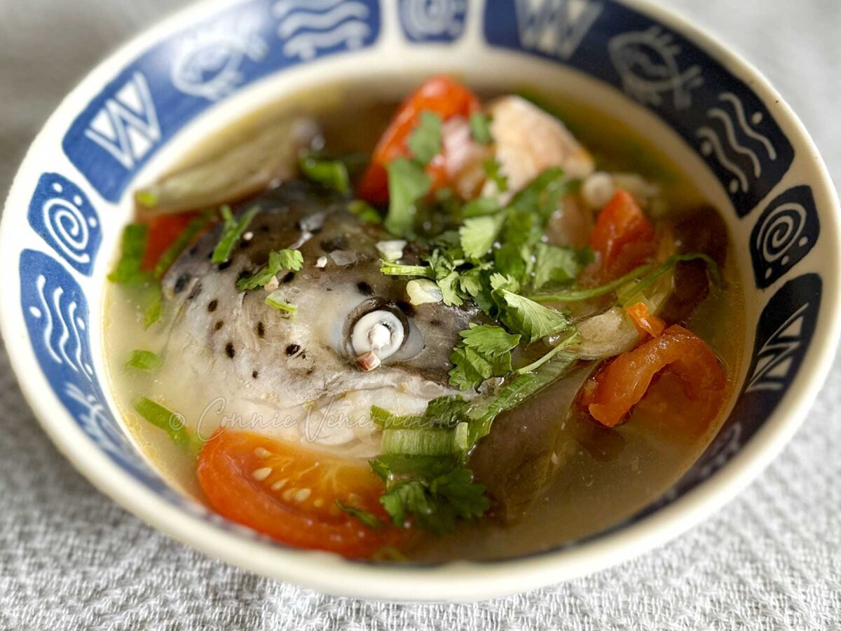 Salmon head soup with lemongrass and ginger