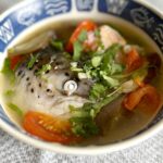 Salmon head soup with lemongrass and ginger