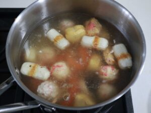 Mixed seafood balls in broth
