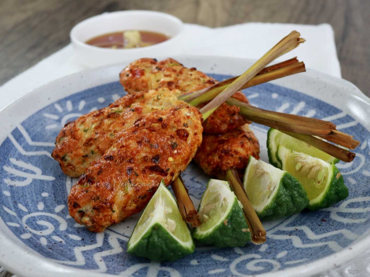 Air fried shrimp lemongrass skewers