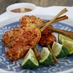 Air fried shrimp lemongrass skewers