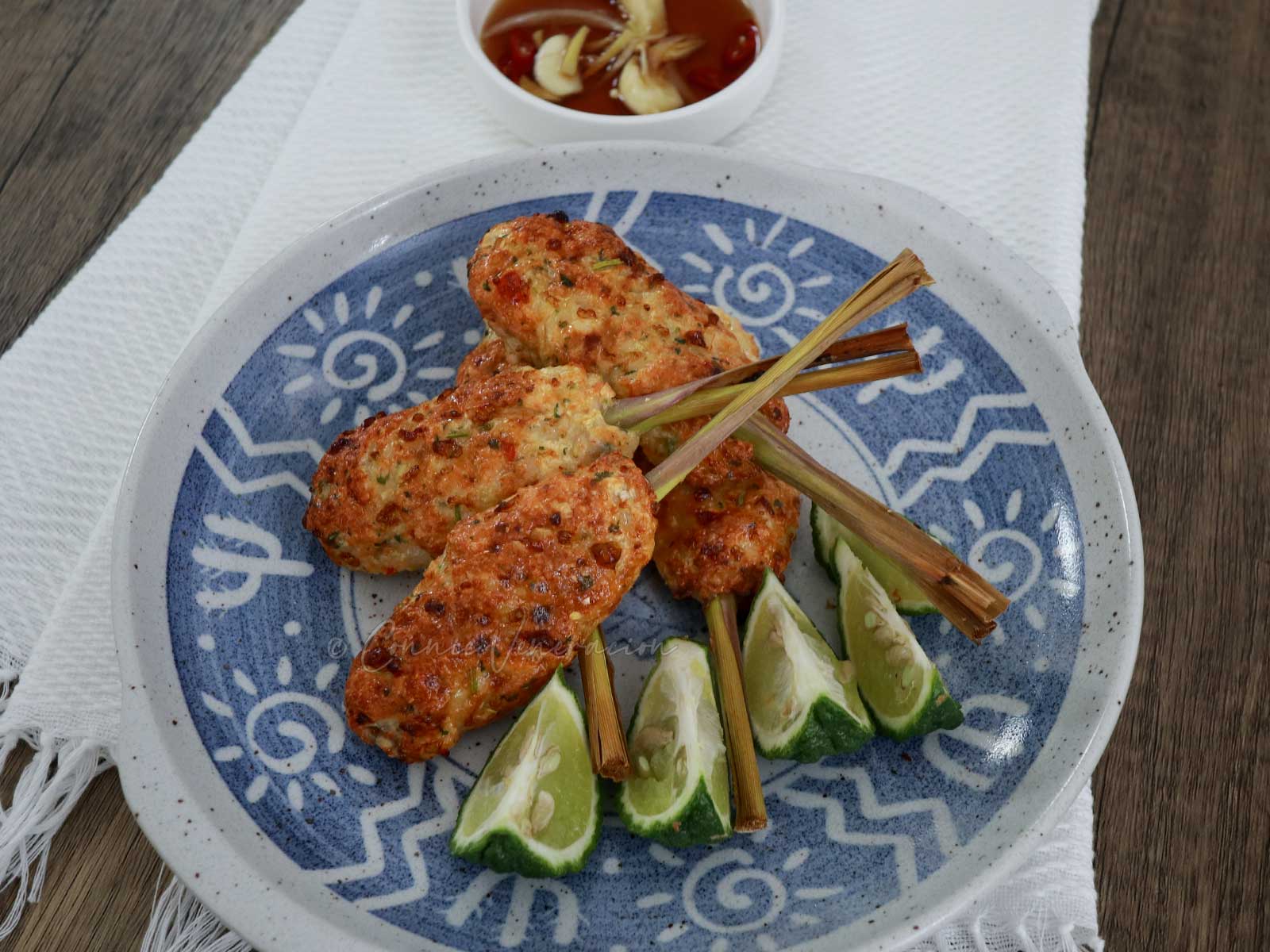Air fried shrimp lemongrass skewers