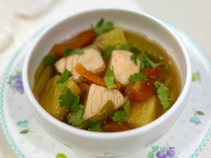 Vietnamese-style sweet sour salmon soup