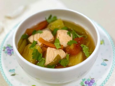 Vietnamese-style sweet sour salmon soup