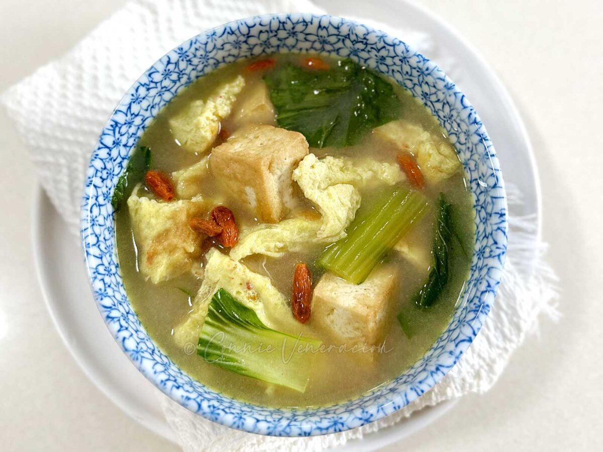 Tofu, egg and bok choy soup