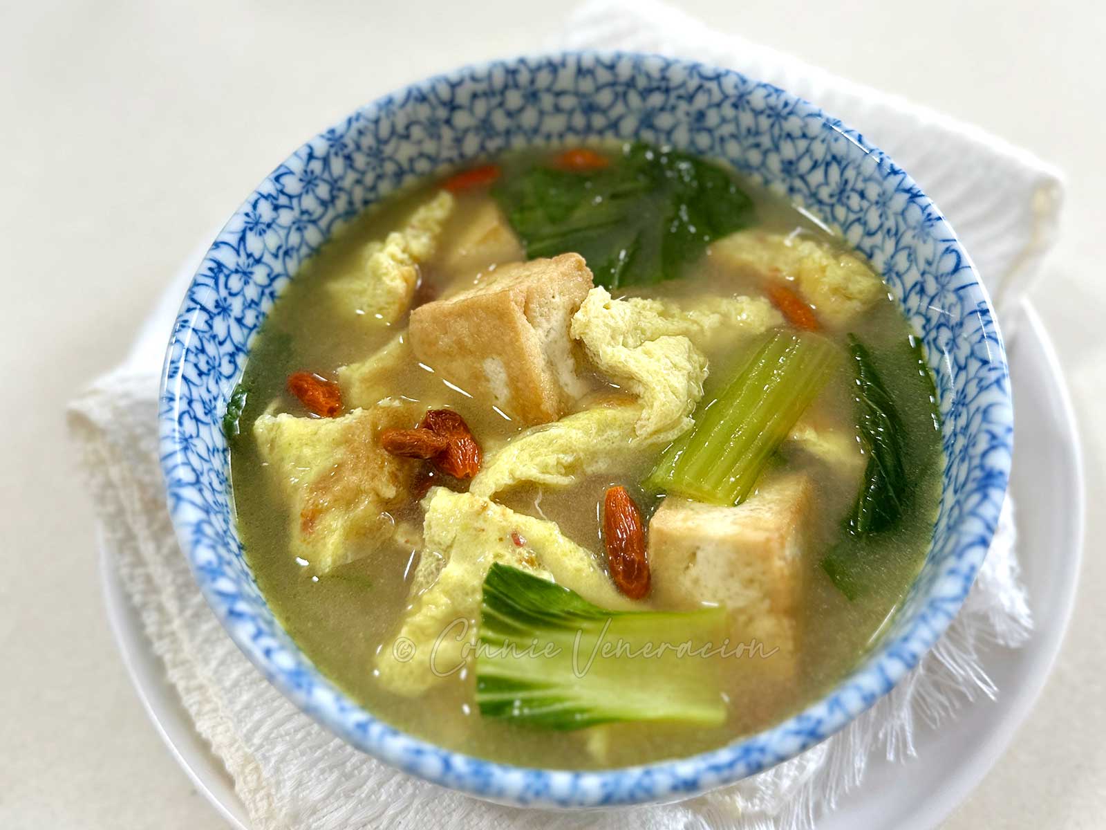Tofu, egg and bok choy soup