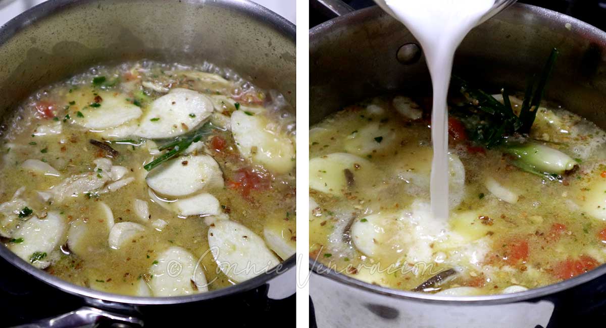 Pouring coconut cream