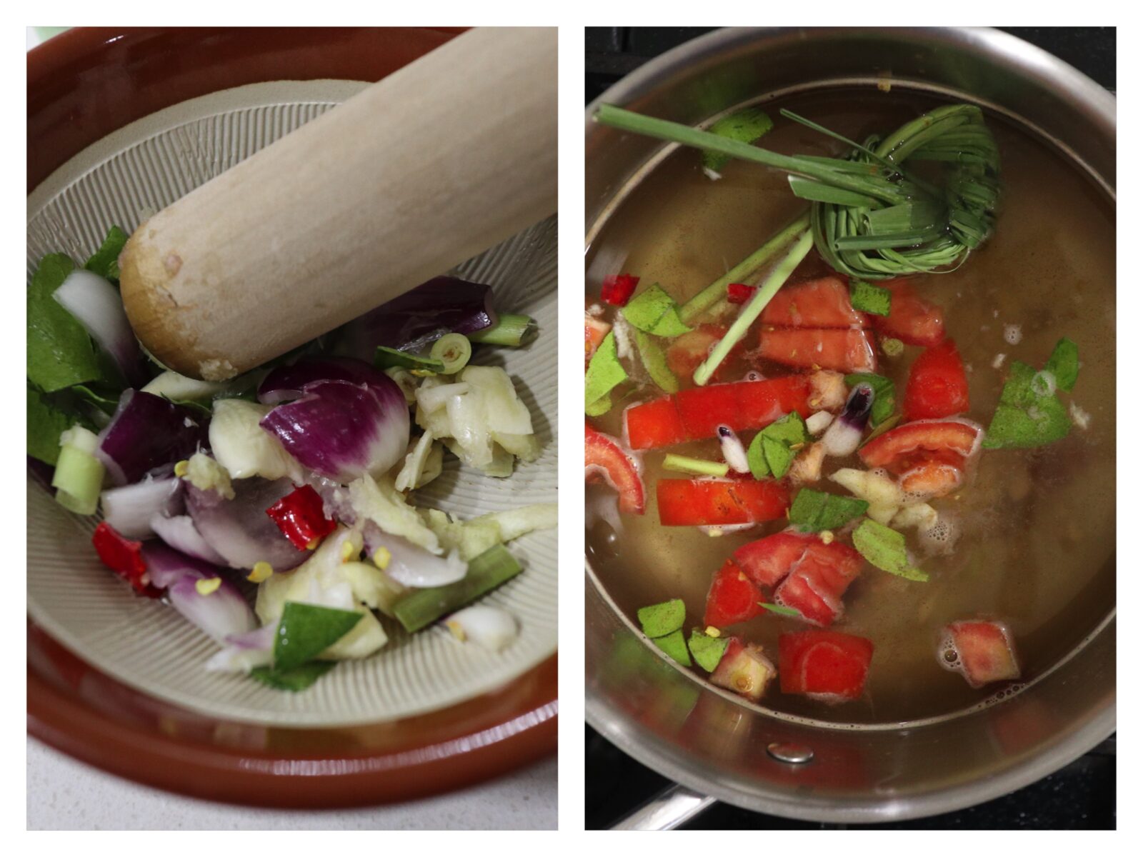 Grinding herbs and spices before boiling