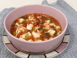Tofu and tomato egg drop soup