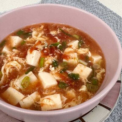 Tofu and tomato egg drop soup