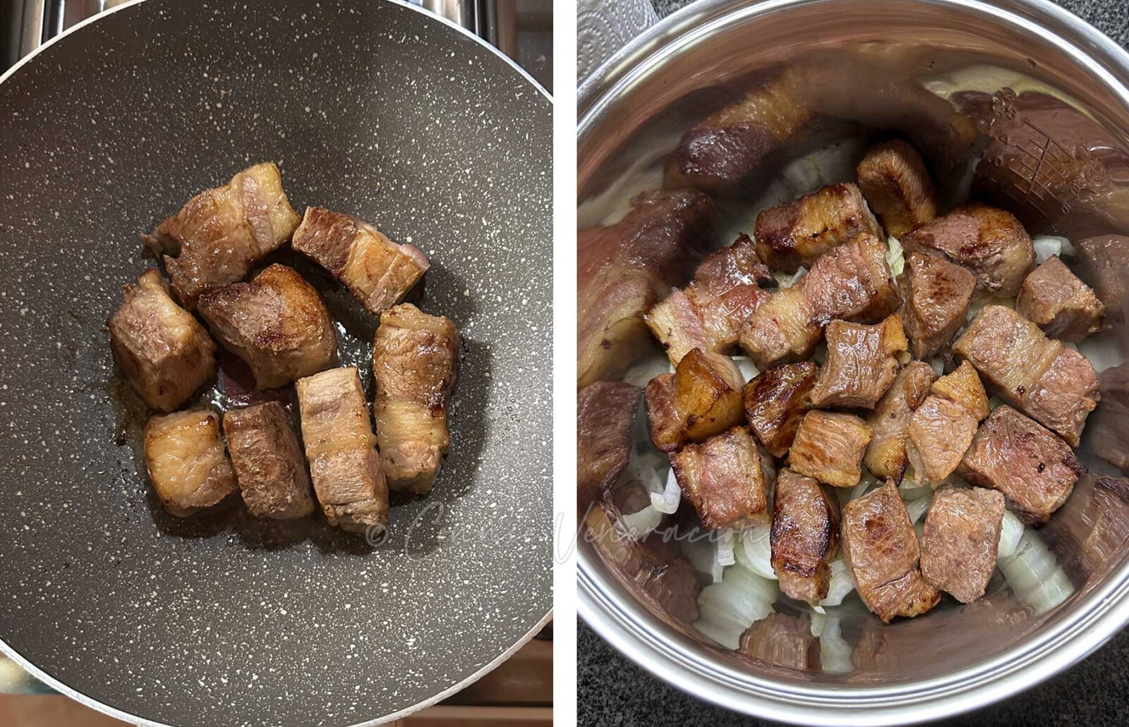 Browning beef cubes